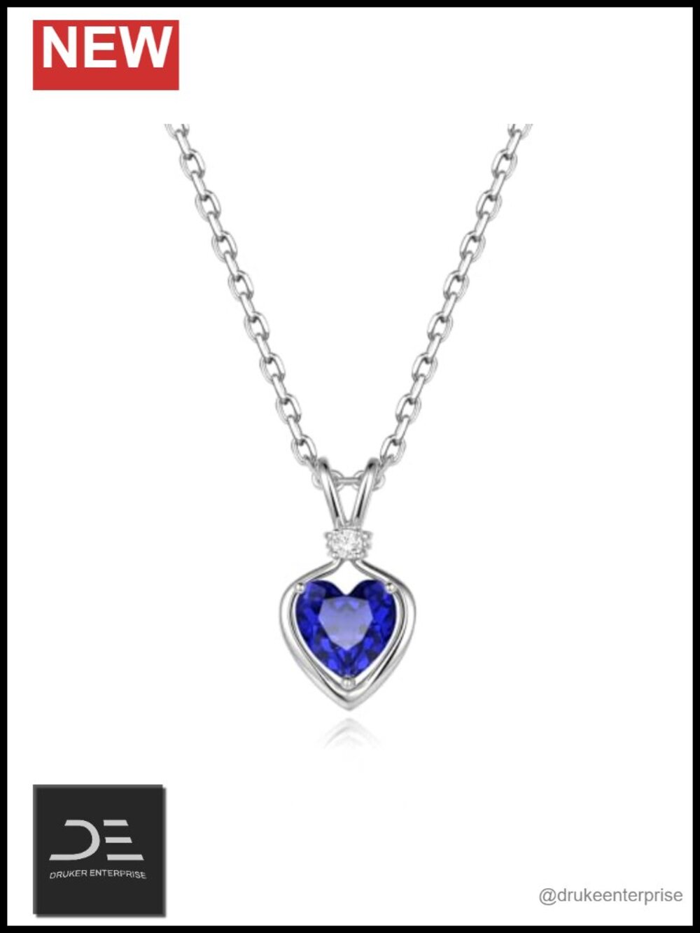 14K Solid White Gold Heart Birthstone Pendant Necklace Lab-Grown Diamond